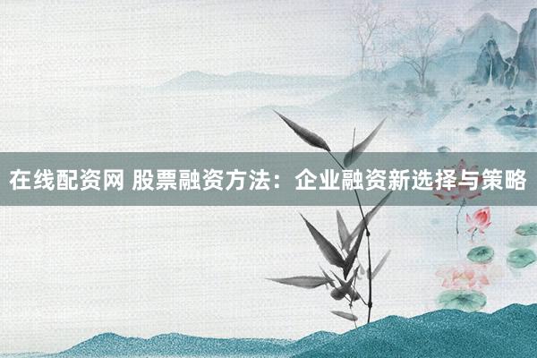 在线配资网 股票融资方法：企业融资新选择与策略