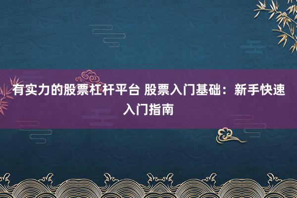 有实力的股票杠杆平台 股票入门基础：新手快速入门指南