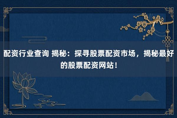 配资行业查询 揭秘:探寻股票配资市场,揭秘最好的股票配资网站!