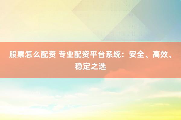 股票怎么配资 专业配资平台系统：安全、高效、稳定之选