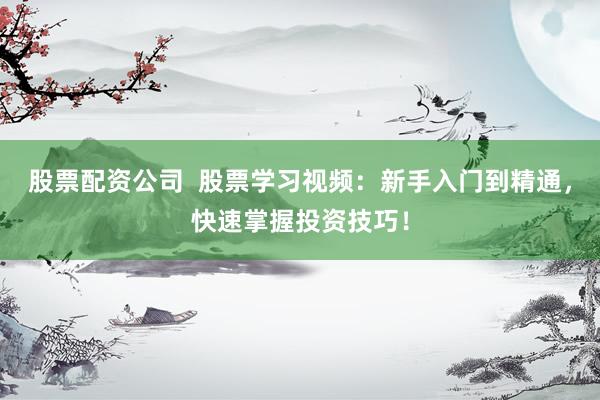 股票配资公司  股票学习视频：新手入门到精通，快速掌握投资技巧！