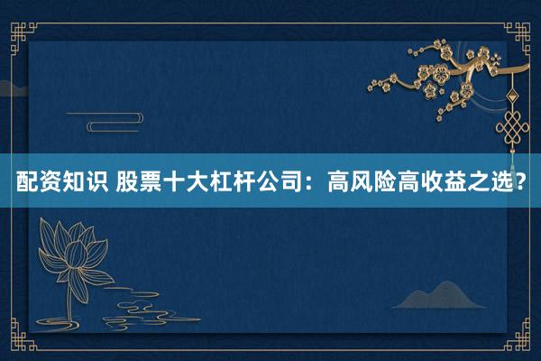 配资知识 股票十大杠杆公司：高风险高收益之选？