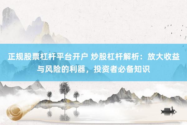 正规股票杠杆平台开户 炒股杠杆解析：放大收益与风险的利器，投资者必备知识