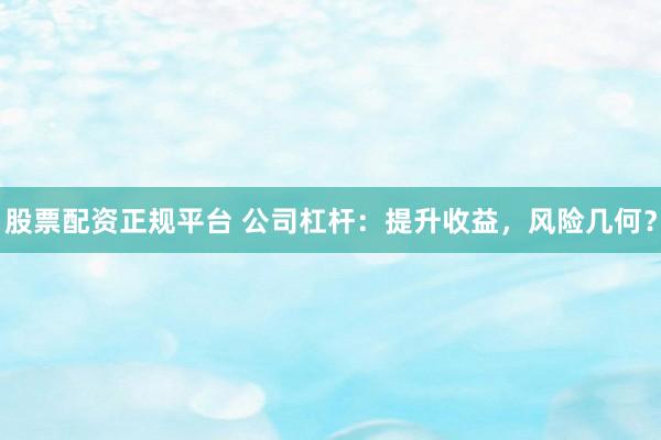股票配资正规平台 公司杠杆：提升收益，风险几何？